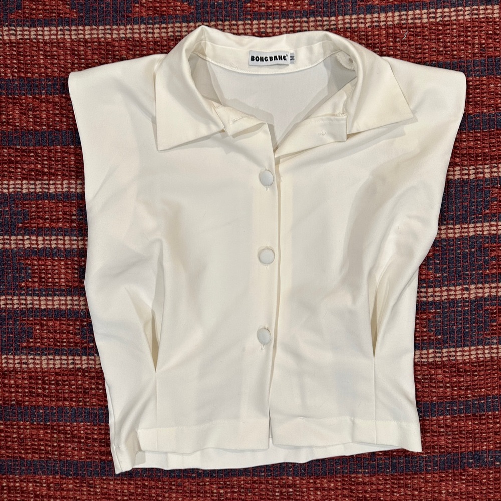 Cream Sleeveless Button Tank